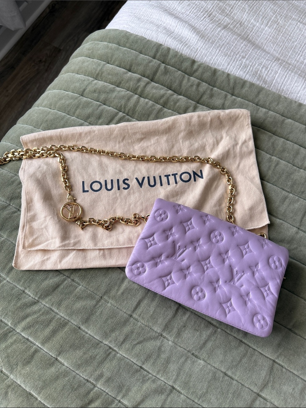 Louis Vuitton Lilac Monogram Coussin Pochette Lambskin Bag with Gold Hardware